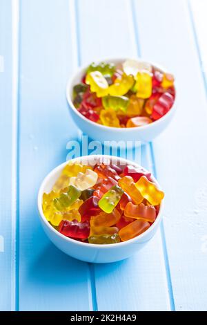Jelly gummy bears candy. Colorful sweet confectionery. Stock Photo