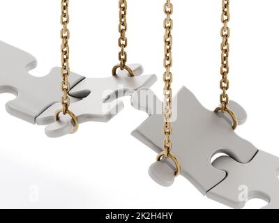 Jigsaw puzzle pieces forming a bridge Stock Photo