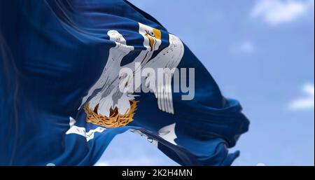 The US state flag of Louisiana waving in the wind Stock Photo