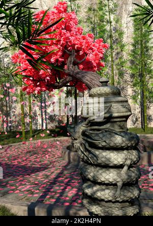 3D rendering of a beautiful Japanese garden in summer Stock Photo - Alamy