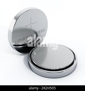 Group of button cells isolated on white background. 3D illustration ...
