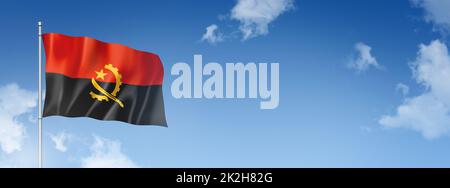 Angolan flag isolated on a blue sky. Horizontal banner Stock Photo