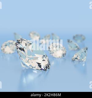 Shiny white diamonds on blue background. Stock Photo