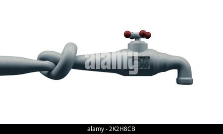 A knot in an oil pipeline, turn off the tap to fossil fuels! Stock Photo