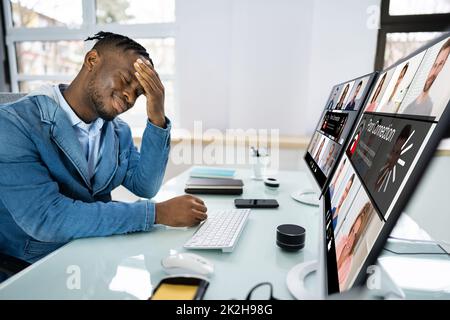 Video Conference Slow Internet Connection. Poor Signal Problem Stock Photo