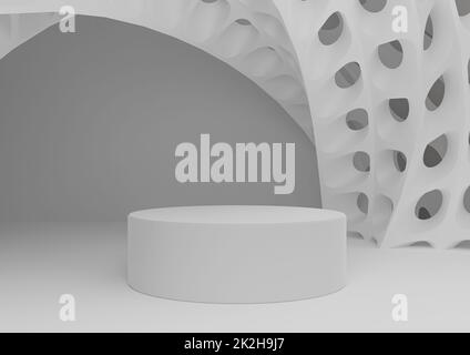 White, light gray, black and white 3D rendering product display with cylinder stand or podium and futuristic abstract geometric shapes modern background minimal composition template Stock Photo