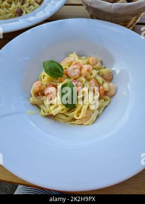 Pasta with shrimp scampi Stock Photo