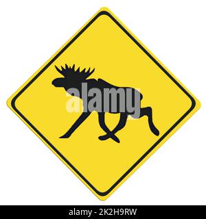 Road Sign - Attention Animal, Moose Crossing. Stock Photo