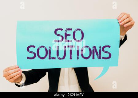 Inspiration showing sign Seo Solutions. Concept meaning Search Engine Result Page Increase Visitors by Rankings Stock Photo