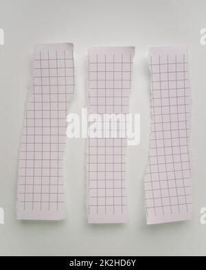 Set of white vertical empty torn paper texture for street posters paper in a check on a white background, template Stock Photo