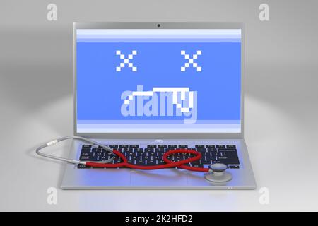 Stethoscope on a laptop keyboard. Stock Photo