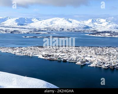 View of Tromso island, Norway, from above Stock Photo