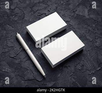 Blank business cards, pen Stock Photo