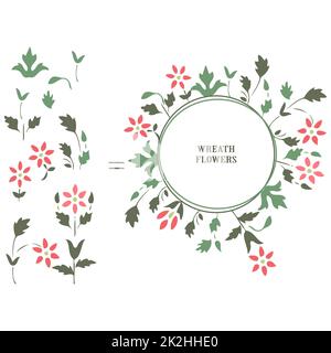 Minimalist wedding invitation floral card. Simple wreath wildflowers ...