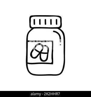 Thin line icon of packaging with pills on a white background - Vector Stock Photo