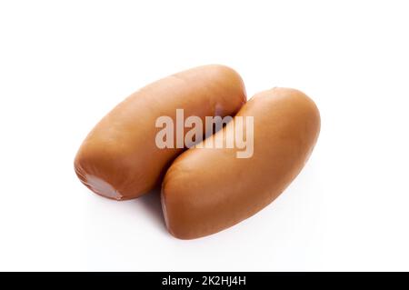 Juicy sausages on a white isolated background Stock Photo