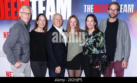 HOLLYWOOD, LOS ANGELES, CALIFORNIA, USA - SEPTEMBER 22: American film producer and director Frank Marshall, daughter Lili Marshall and wife/American film producer and President of Lucasfilm Kathleen Kennedy arrive at the Los Angeles Special Screening Of Netflix's 'The Redeem Team' held at the Netflix Tudum Theater on September 22, 2022 in Hollywood, Los Angeles, California, United States. (Photo by Xavier Collin/Image Press Agency) Stock Photo