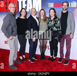 HOLLYWOOD, LOS ANGELES, CALIFORNIA, USA - SEPTEMBER 22: American film producer and director Frank Marshall, daughter Lili Marshall and wife/American film producer and President of Lucasfilm Kathleen Kennedy arrive at the Los Angeles Special Screening Of Netflix's 'The Redeem Team' held at the Netflix Tudum Theater on September 22, 2022 in Hollywood, Los Angeles, California, United States. (Photo by Xavier Collin/Image Press Agency) Stock Photo