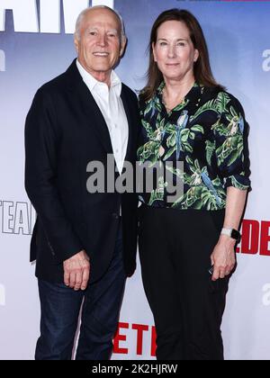 Hollywood, United States. 22nd Sep, 2022. HOLLYWOOD, LOS ANGELES, CALIFORNIA, USA - SEPTEMBER 22: American film producer and director Frank Marshall and wife/American film producer and President of Lucasfilm Kathleen Kennedy arrive at the Los Angeles Special Screening Of Netflix's 'The Redeem Team' held at the Netflix Tudum Theater on September 22, 2022 in Hollywood, Los Angeles, California, United States. (Photo by Xavier Collin/Image Press Agency) Credit: Image Press Agency/Alamy Live News Stock Photo