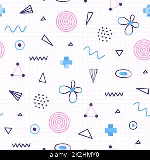 Vector seamless pattern of different shapes and wavy lines in hand-drawn style Stock Photo