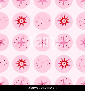 Space abstract seamless pattern with red constellations. Vector illustration on theme of astrology, astronomy Stock Photo