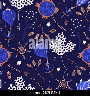 Vector floral seamless pattern. Mysterious witch night flowers. Repeat background with magic plants Stock Photo