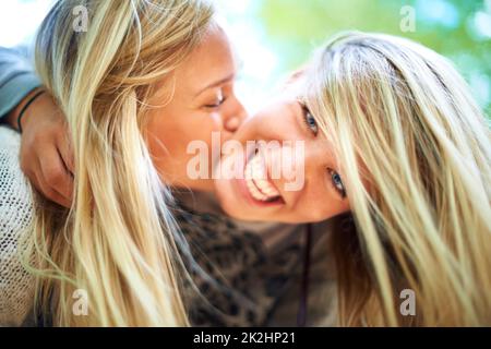 Having fun with my best friend. Two friends having fun at a festival. Stock Photo