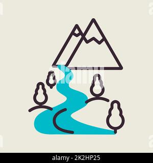 Mountain and river vector icon. Nature sign Stock Photo