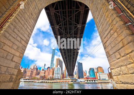 New York City skyline view under Queensboro Bridge view Stock Photo