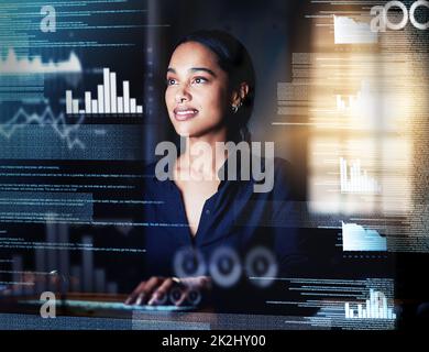 She's a pro at bending data in cyberspace Stock Photo
