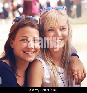 Skanderborg. Cropped shot of friends at the Skanderborg festival. Stock Photo