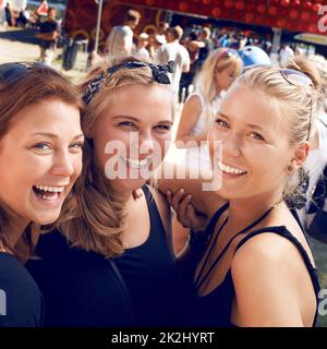 Skanderborg. Cropped shot of friends at the Skanderborg festival. Stock Photo