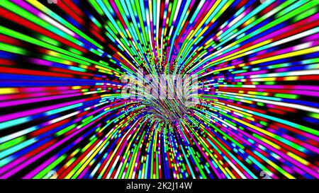 Driving through the Colorful light rays tunnel Stock Photo