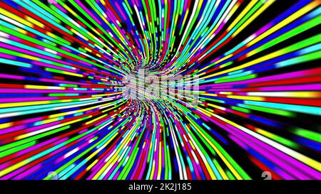 Driving through the Colorful light rays tunnel Stock Photo