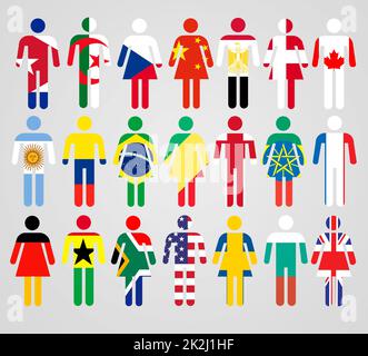 So different, yet all the same. Representations of people with different nationalities. Stock Photo