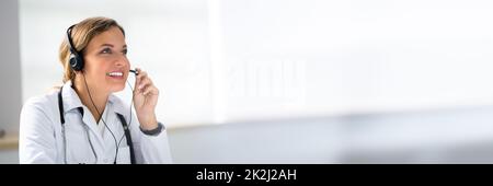 Woman Doctor Banner In Office. Medical Health Concept Stock Photo