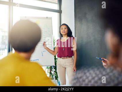 Success stems from good planning. Cropped shot of a businesswoman giving a presentation to her colleagues in a modern office. Stock Photo