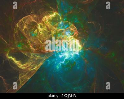 Abstract fractal art background, suggestive of astronomy and nebula. Computer generated fractal illustration art nebula yellow blue Stock Photo