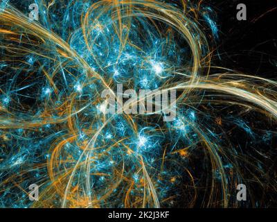 Abstract fractal art background, suggestive of astronomy and nebula. Computer generated fractal illustration art yellow blue splash network Stock Photo