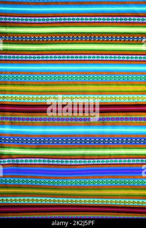 Stunning  Peruvian Traditional Textile in Blue and Green Tone Horizontal Strips Stock Photo