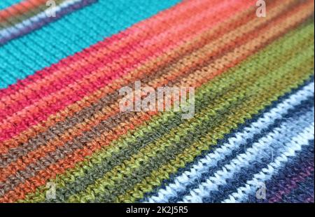 Closeup the Texture of Colorful Striped Alpaca Knitted Wool Fabric in Diagonal Patterns Stock Photo