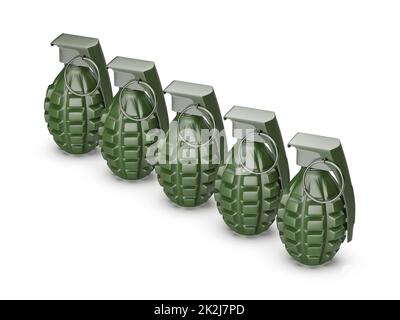 Five fragmentation hand grenades Stock Photo