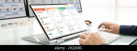 Kanban Project Management Software On Laptop Stock Photo