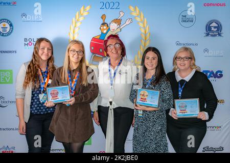 Tamworth, UK. Thursday 22 September 2022. Winners are announced at the UK Theme Park Awards 2022 with Alton Towers, Thorpe Park, Drayton Manor, Blackpool Pleasure Beach and many other attractions being awarded. Theme Park Of The Year Gold going to Alton Towers. Credit: Thomas Faull/Alamy Live News Stock Photo