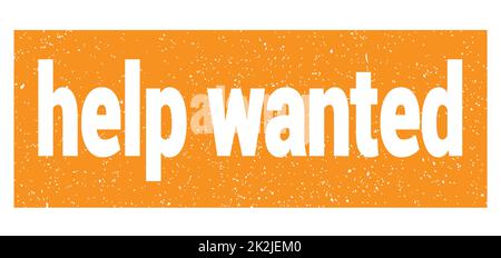 help wanted text written on orange grungy stamp sign. Stock Photo
