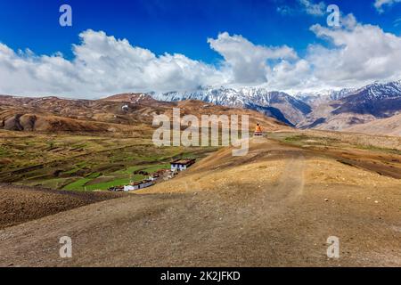 Langza village in Himalayas. Spiti Valley, Himachal Pradesh, India Stock Photo