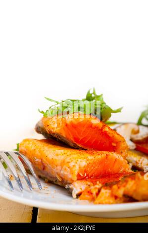 grilled samon filet with vegetables salad Stock Photo