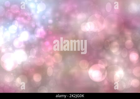 Abstract festive light brown gradient pink silver bokeh background texture with colorful circles and bokeh lights. Beautiful backdrop with space. Stock Photo