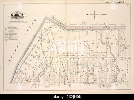 Cartographic, Maps. 1880. Lionel Pincus and Princess Firyal Map Division. Brooklyn (New York, N.Y.), Real property , New York (State) , New York Vol. 6. Plate, D. Map bound by Whale Creek Canal, Green Point Ave., Oakland St., Newtown Creek; Including Duck St., Brant St., Setauket St., Provost St., Ranton St., Pequod St., Shawnet St., Water St., Paidge Ave., Clay St., Dupont St., Eagle St., Freeman St., Greene St., Huron St., India St., Java St., Kent St. Stock Photo