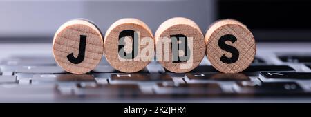 Jobs Text On Wooden Blocks Over Keyboard Stock Photo